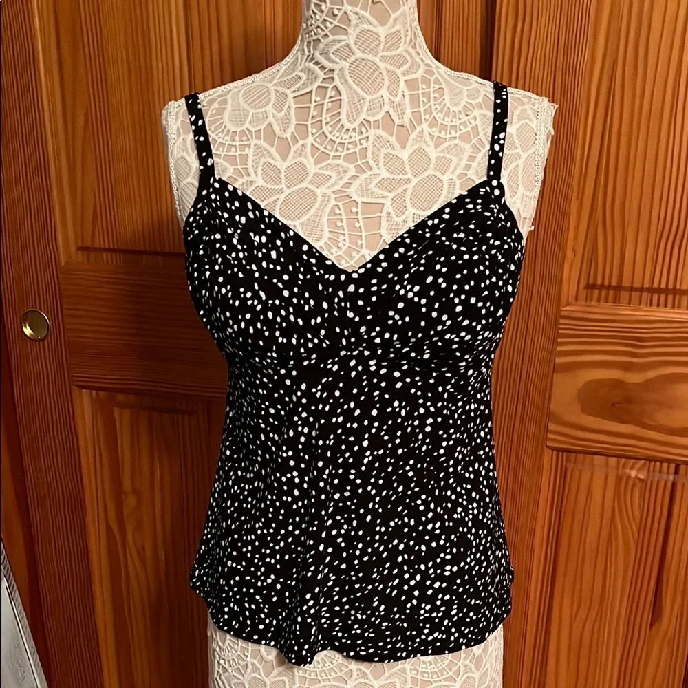 Croft & Barrow Black and White Polka Dot Tankini Bathing Suit Top - Picture 1 of 5